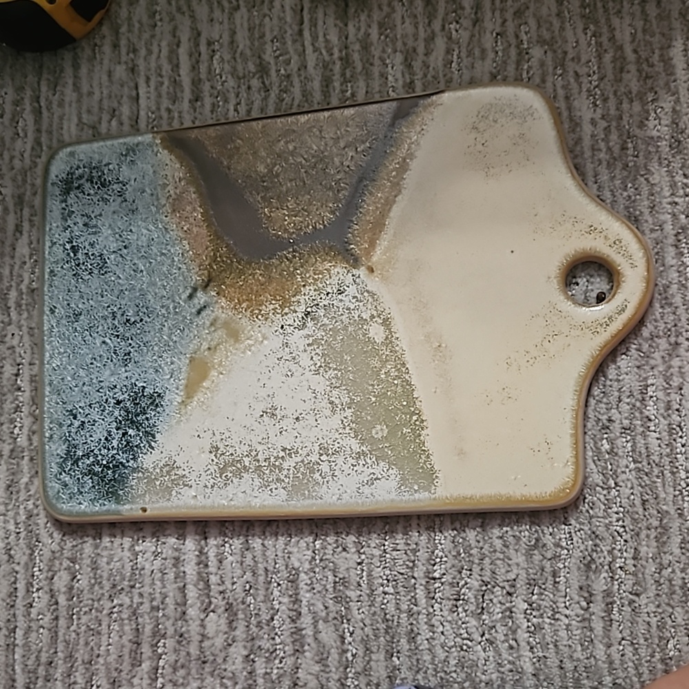 Creative Co-Op Stoneware Cheese Reactive Glaze Cutting Board, 13.75"
